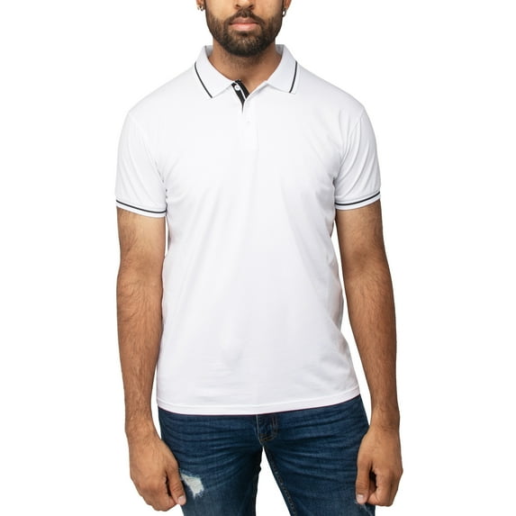X RAY Jeans Mens Basic Short Sleeve Tipped Polo, White/Black, 2XL