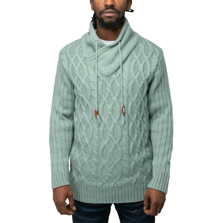 X RAY JEANS Mens Cable Knit Cowl Neck Sweater, Sage, 2XL