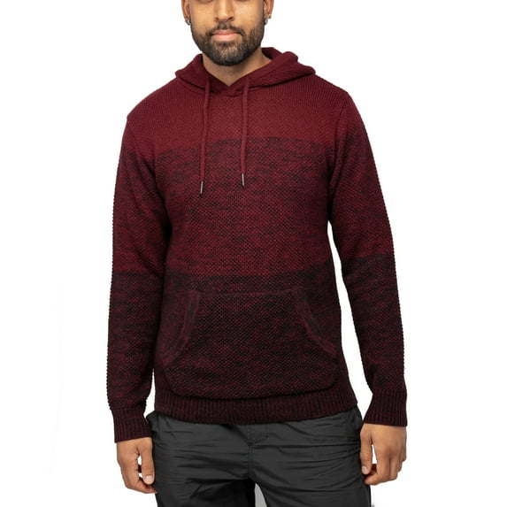 X RAY JEANS Mens Color Blocked Hooded Sweater, Burgundy, M