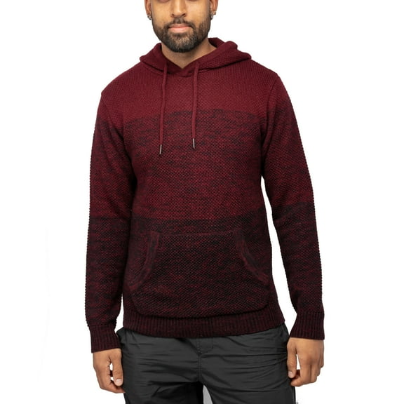 X RAY JEANS Mens Color Blocked Hooded Sweater, Burgundy, S