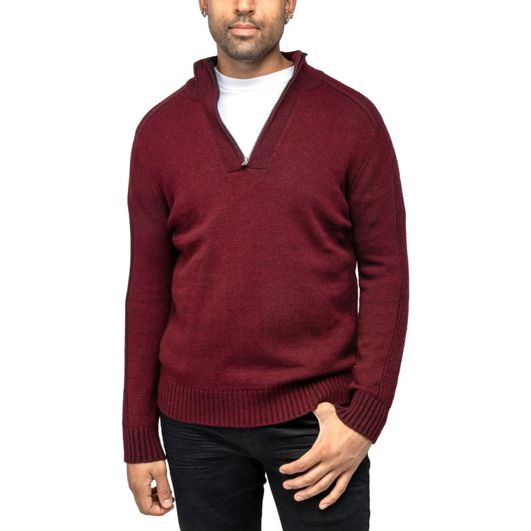 X RAY JEANS Mens Quarter-Zip Pullover Sweater, Burgundy Marled, XL