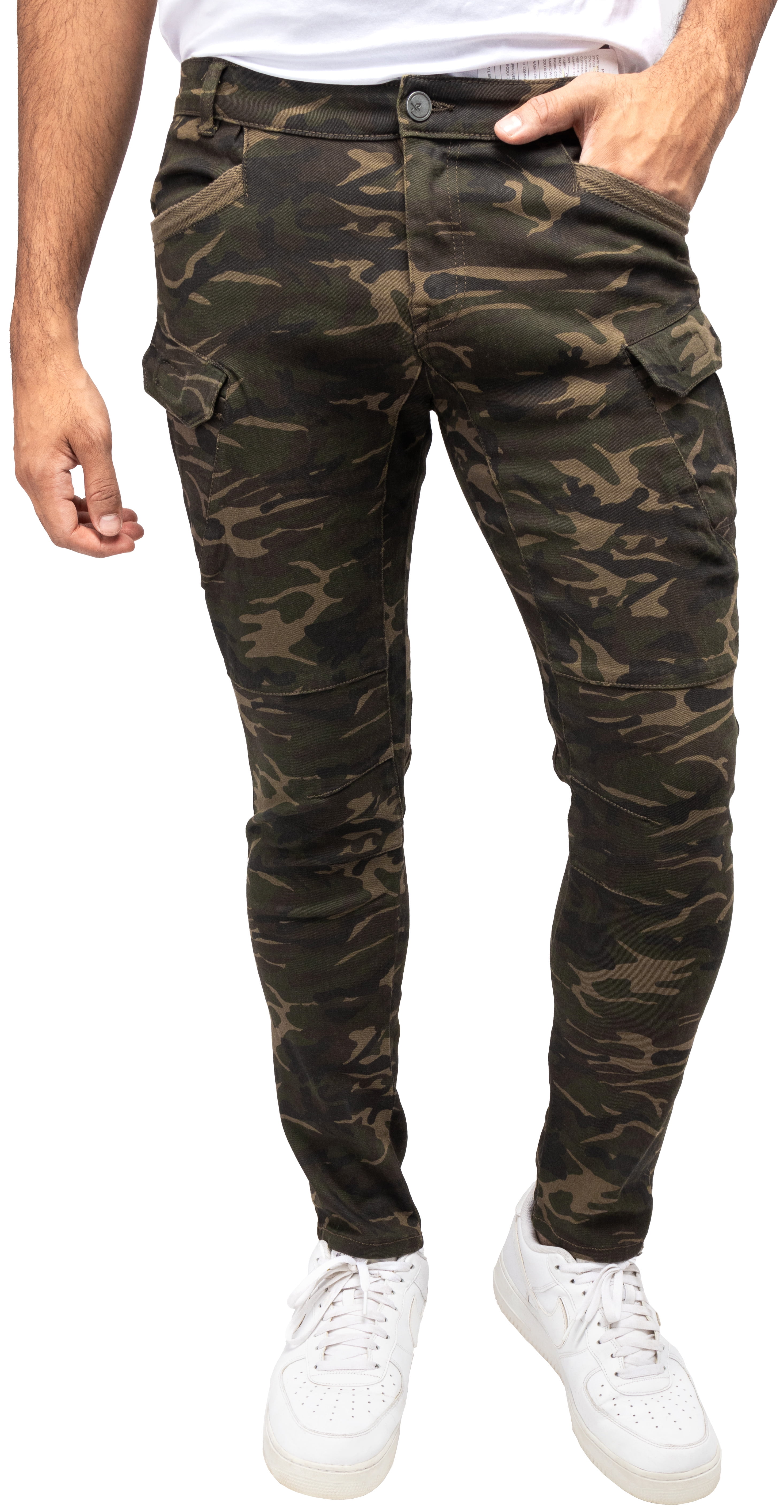Men's Casual Cargo Pants Slim Fit Skinny Stretch Camo Pants Fashion Comfort  Outdoor Hiking Jeans Trousers with Multi Pockets 