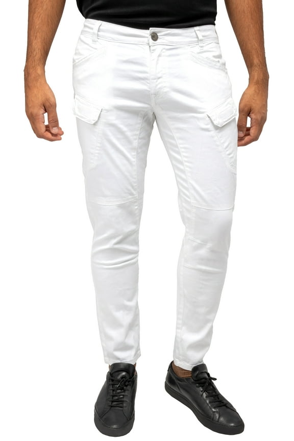 Men's Slim-Fit Stretch Cargo Pants, Flex Hiking Casual Multi Pockets Work Pant, White, 40W X 32L
