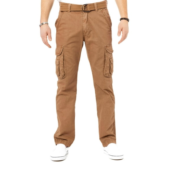 X RAY Men's Soft Casual Cotton Cargo Pants W/ Deep Pockets & Belt for Work and Travel, British Khaki, 32W X 32L