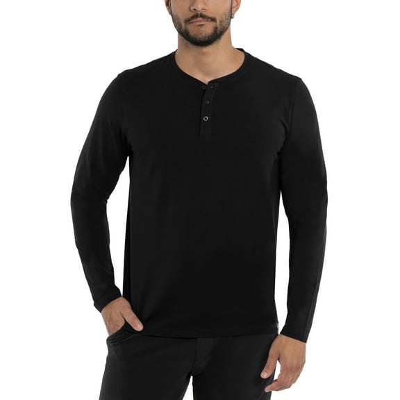 X RAY JEANS Mens Long Sleeve Henley T-Shirt, Black, 3XL