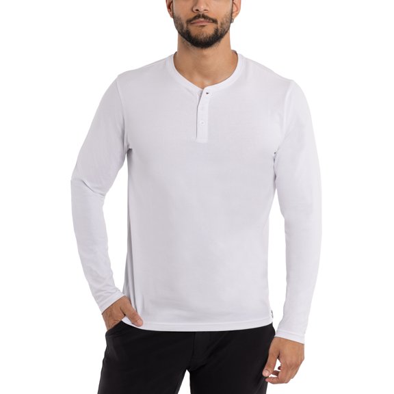 X RAY JEANS Mens Long Sleeve Henley T-Shirt, White, S