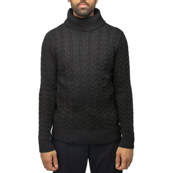 X RAY JEANS Mens Cable Knit Roll Neck Sweater, Black, 4XL