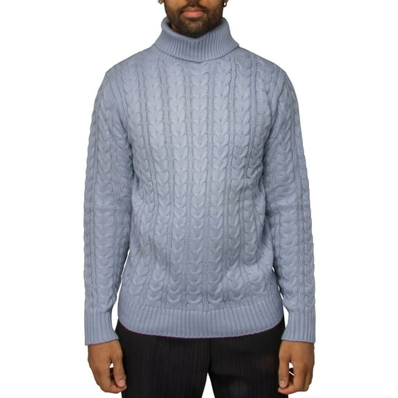 X RAY JEANS Mens Cable Knit Roll Neck Sweater, Blue, 3XL