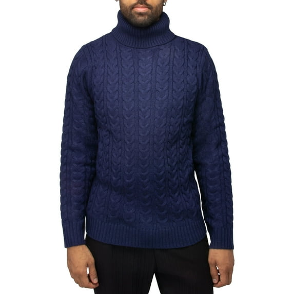 X RAY JEANS Mens Cable Knit Roll Neck Sweater, Navy, 2XL