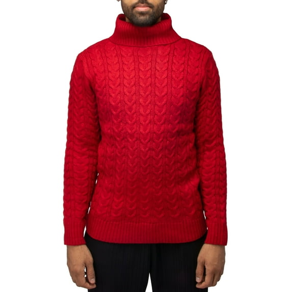 X RAY JEANS Mens Cable Knit Roll Neck Sweater, Red, XL