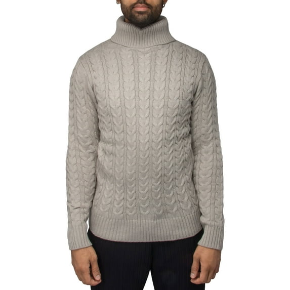 X RAY JEANS Mens Cable Knit Roll Neck Sweater, Sand, M