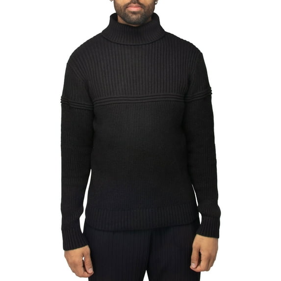 X RAY JEANS Mens Ribbed Pattern Turtleneck Sweater, Black, M