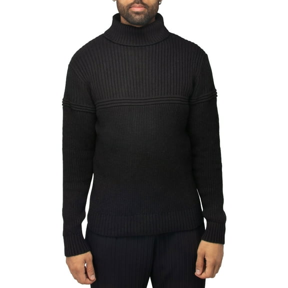 X RAY JEANS Mens Ribbed Pattern Turtleneck Sweater, Black, S