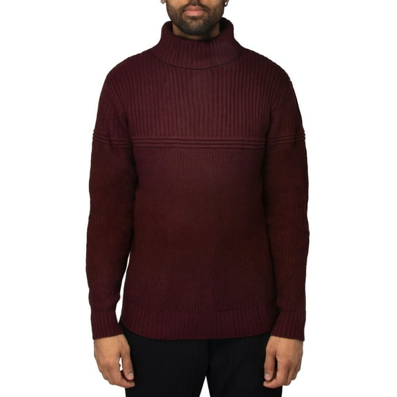 X RAY JEANS Mens Ribbed Pattern Turtleneck Sweater, Burgundy, 2XL