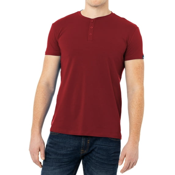 X RAY JEANS Mens Basic Henley Neck Short Sleeve T-Shirt, Cranberry, XL