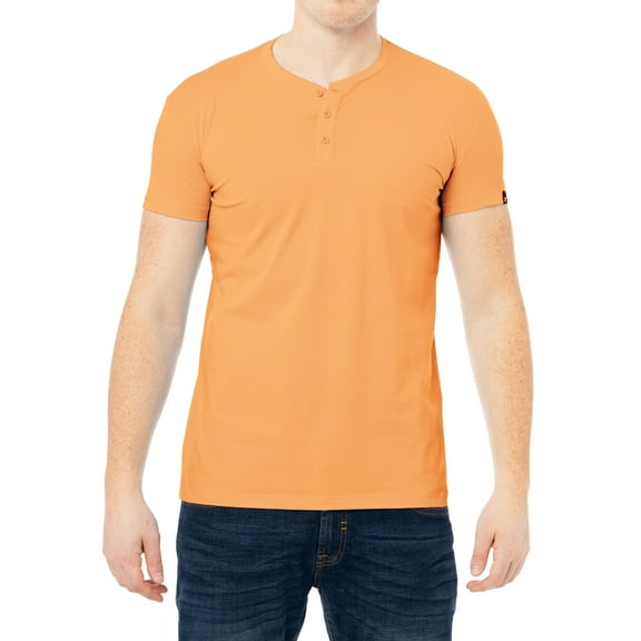 X RAY JEANS Mens Basic Henley Neck Short Sleeve T-Shirt, Cantaloupe, L