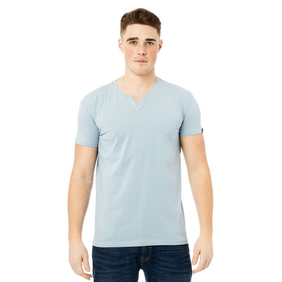 X RAY Men's Soft Stretch Cotton Short Sleeve Solid Color Slim Fit Slit V-Neck T-Shirt, Fashion Casual Tee for Men, Slate Blue