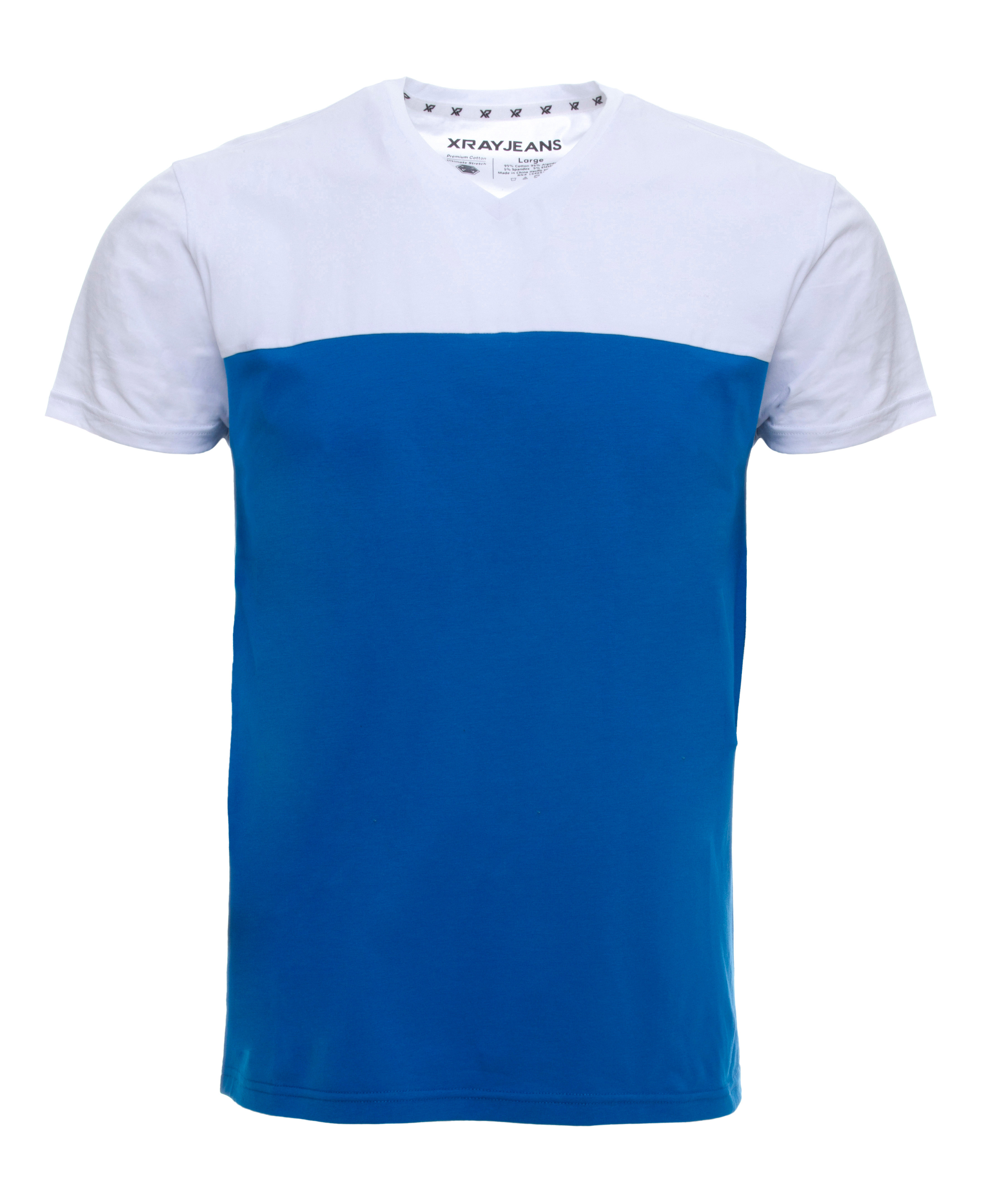 X RAY Men's Soft Stretch Cotton Solid Colorblock Short Sleeve V-Neck Slim Fit T-Shirt, Fashion Sport Casual Tee for Men, Ocean Blue/White Size X-Large - image 1 of 4
