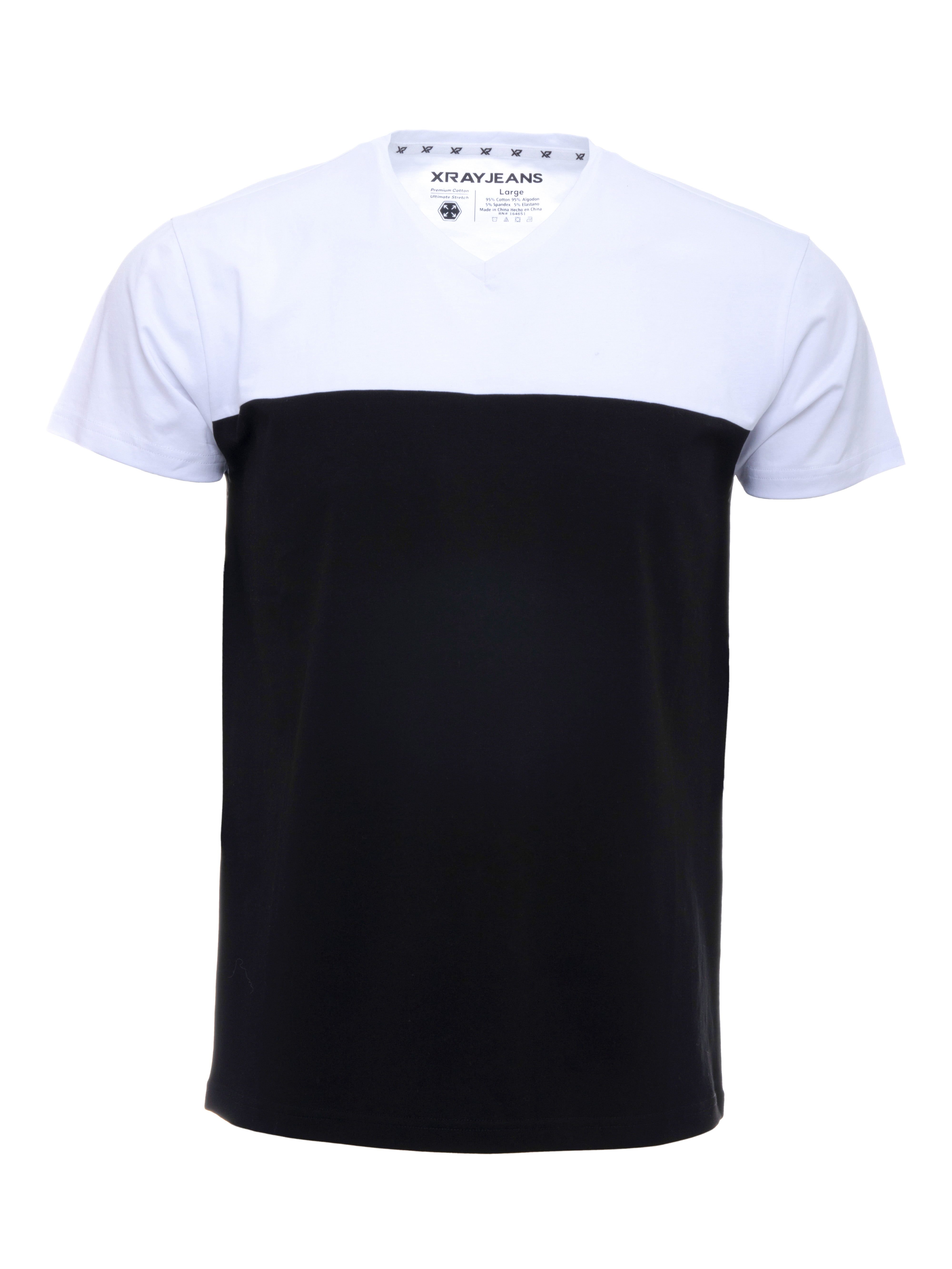 X RAY Men's Soft Stretch Cotton Solid Colorblock Short Sleeve V-Neck ...