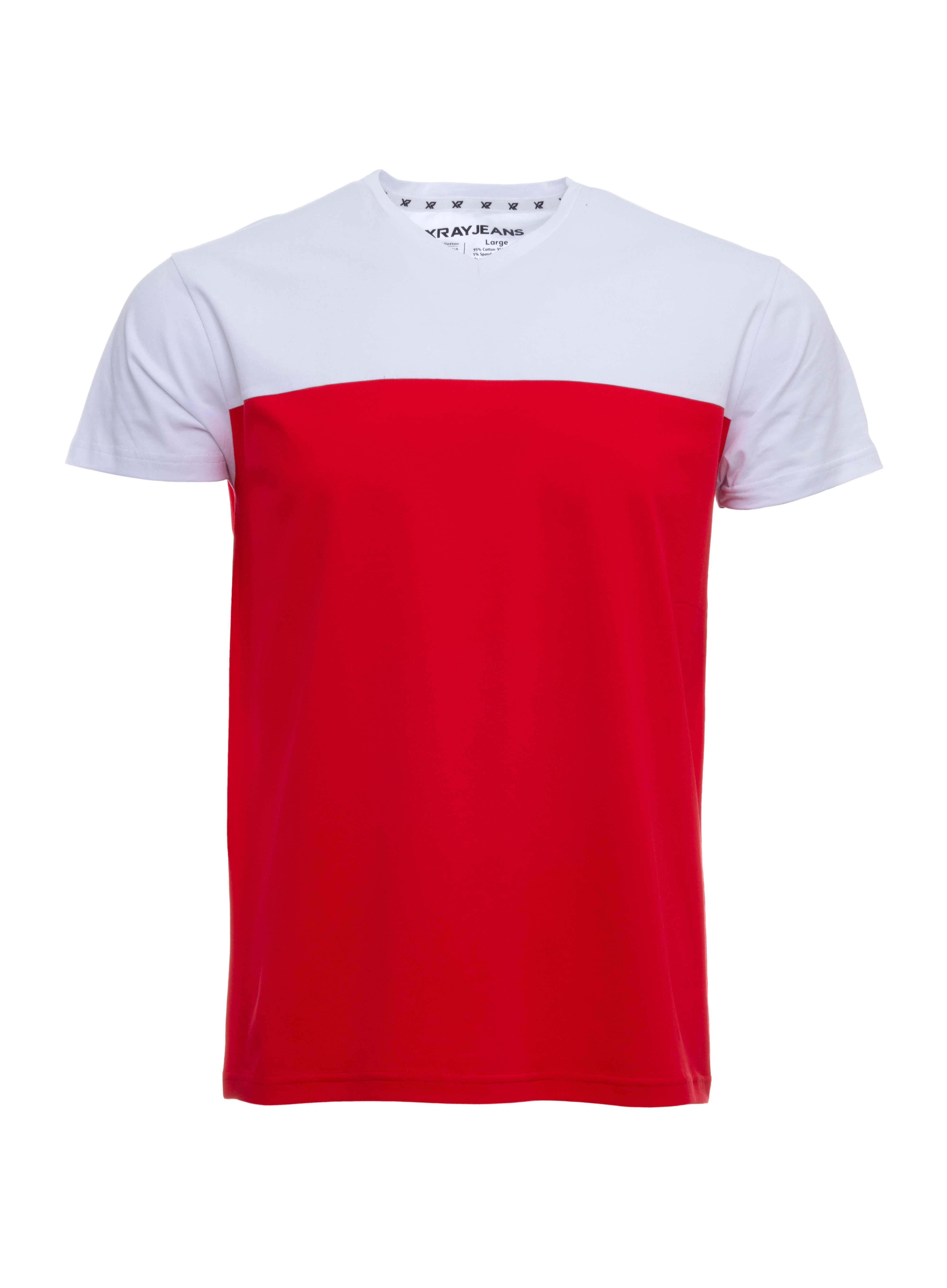 X RAY Men's Soft Stretch Cotton Solid Colorblock Short Sleeve V-Neck Slim Fit T-Shirt, Fashion Sport Casual Tee for Men, Red/White Size XXX-Large - image 1 of 4