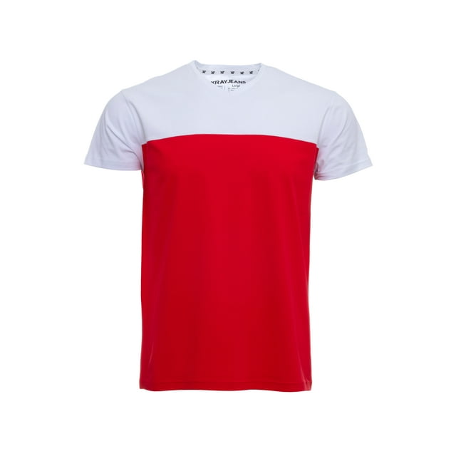 X RAY Men's Soft Stretch Cotton Solid Colorblock Short Sleeve V-Neck Slim Fit T-Shirt, Fashion Sport Casual Tee for Men, Red/White Size XXX-Large