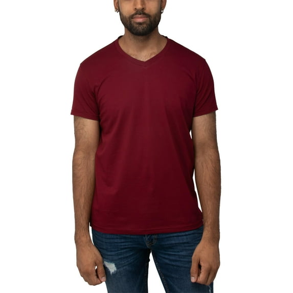 X RAY JEANS Mens Basic V-Neck Short Sleeve T-Shirt, Burgundy, XL