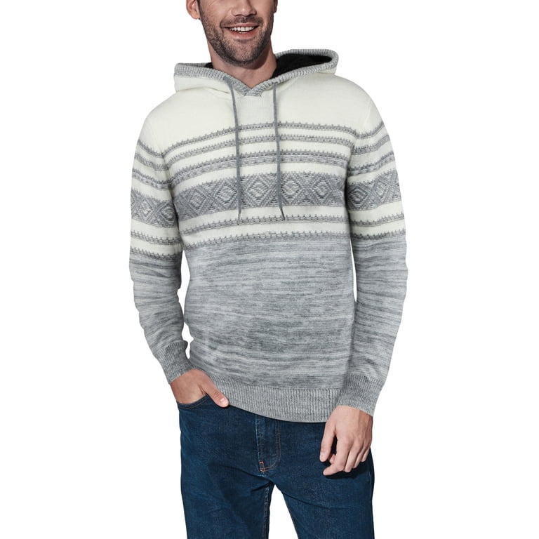 Dokotoo Men's Geometric Texture Hooded Sweatshirt – Long Sleeve Casual Pullover (Gray, Large)