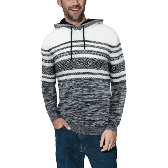 X RAY JEANS Mens Stripe Pattern Hooded Sweater, Black, M