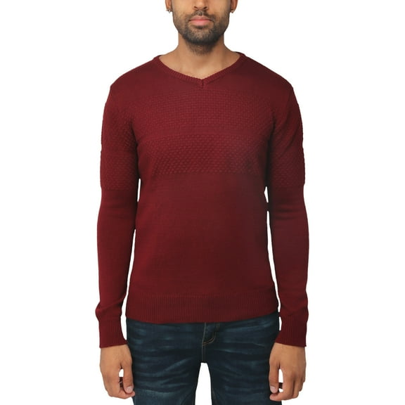 X RAY JEANS Mens V-Neck Honeycomb Knit Sweater, Burgundy, M