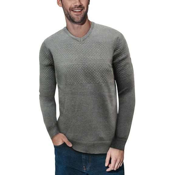 X RAY JEANS Mens Honeycomb Knit V-Neck Sweater, Charcoal, 2XL
