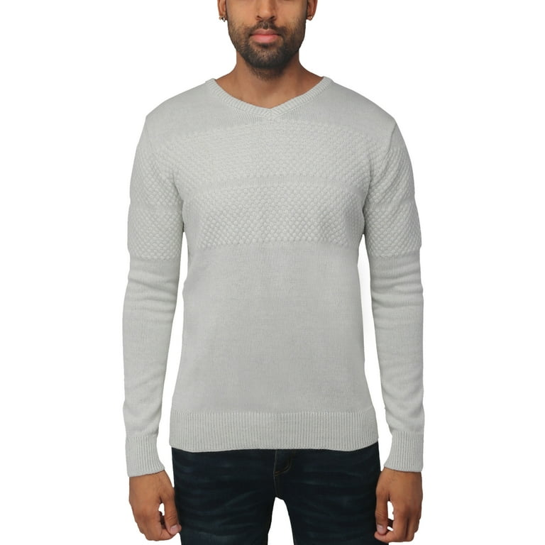 X RAY JEANS Mens V-Neck Honeycomb Knit Sweater, Off White, XL