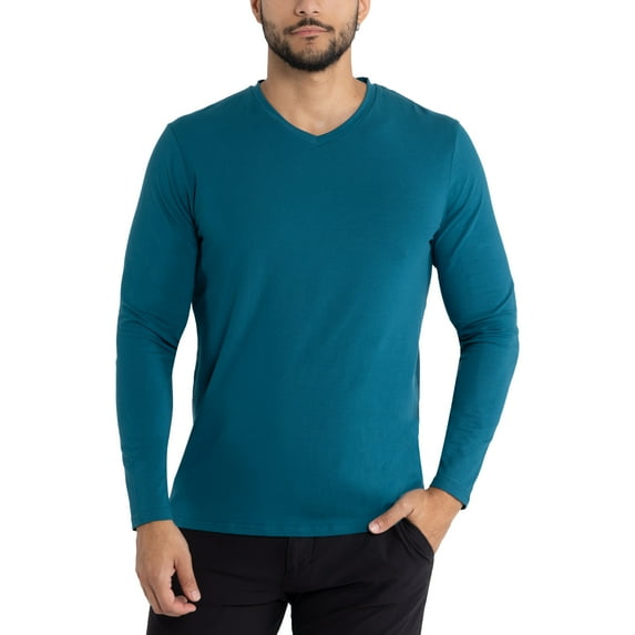 X RAY JEANS Mens Long Sleeve V-Neck T-Shirt, Teal, 3XL