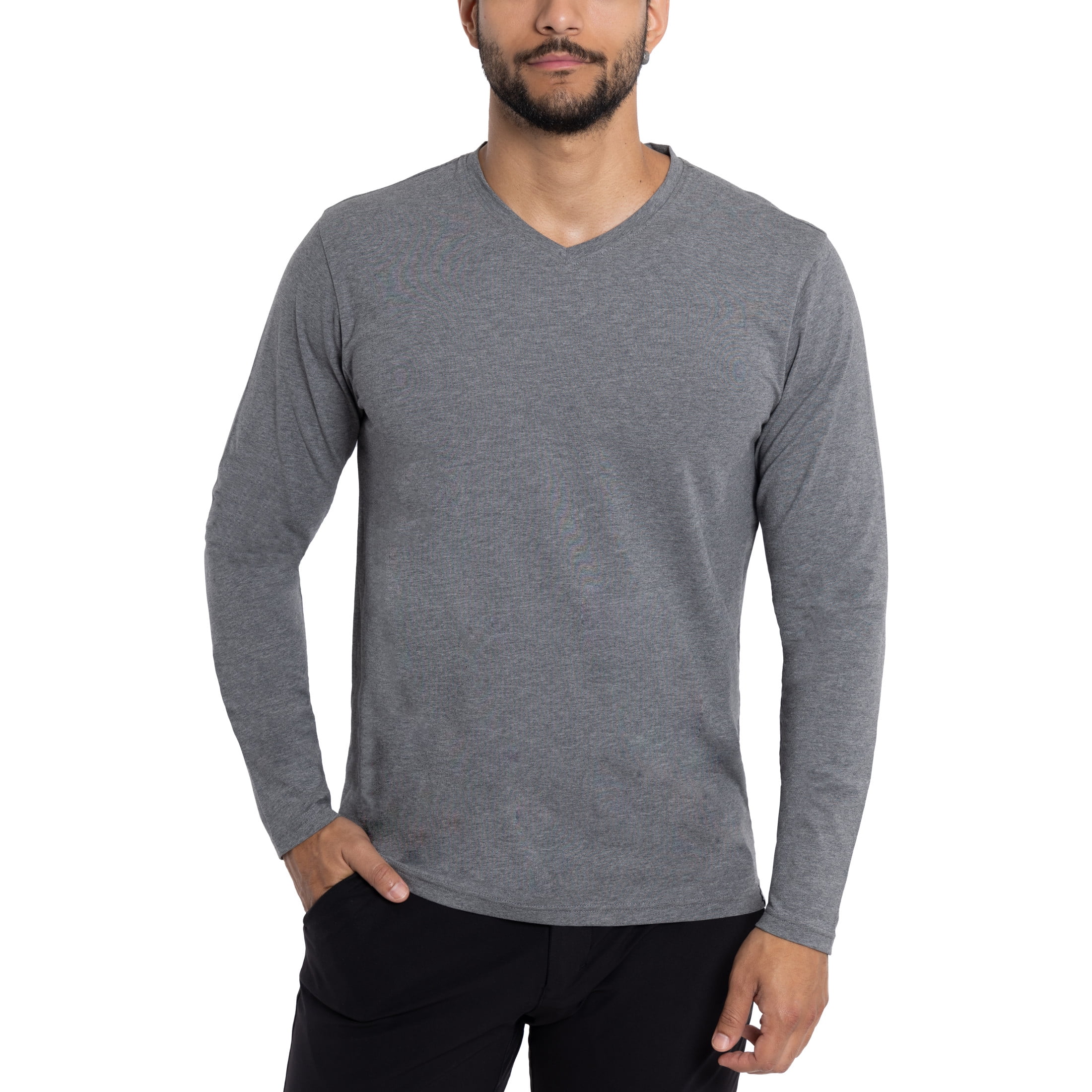 X RAY JEANS Mens Long Sleeve V-Neck T-Shirt, Charcoal Heather, L ...