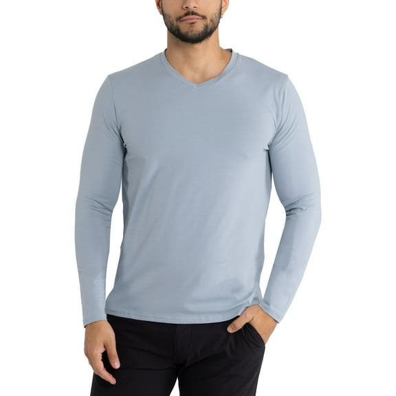 X RAY JEANS Mens Long Sleeve V-Neck T-Shirt, Slate Blue, XL