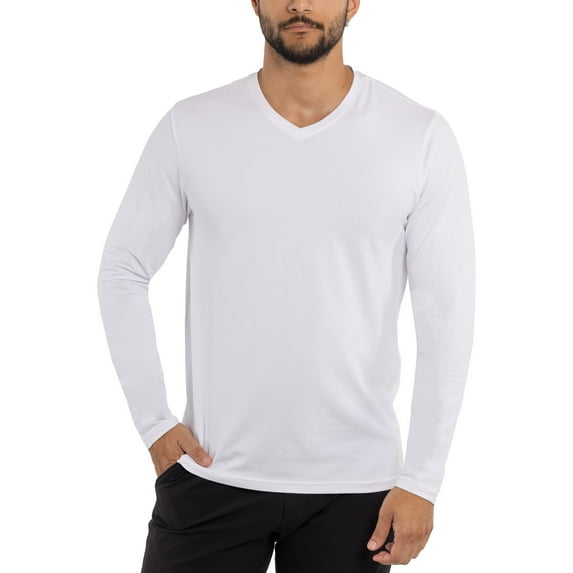 X RAY JEANS Mens Long Sleeve V-Neck T-Shirt, White, S