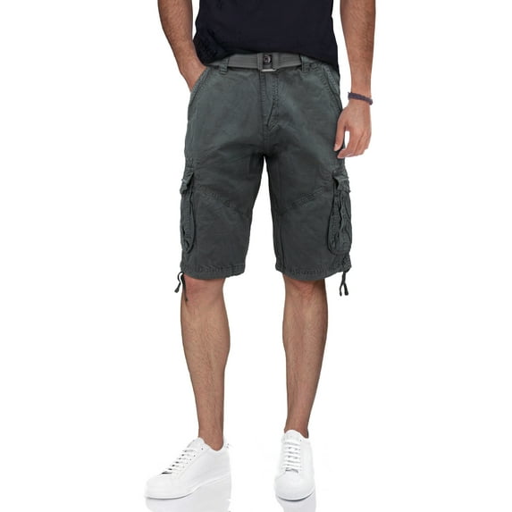 X RAY Mens Bermuda Cargo Shorts Camo & Solid Colors 12.5" Inseam Knee Length Classic Fit Multi Pocket, Grey, 40