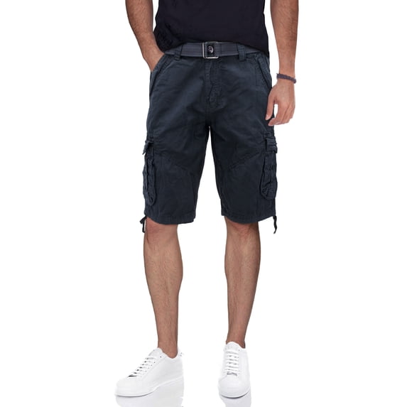 X RAY Mens Bermuda Cargo Shorts Camo & Solid Colors 12.5" Inseam Knee Length Classic Fit Multi Pocket, Navy, 38