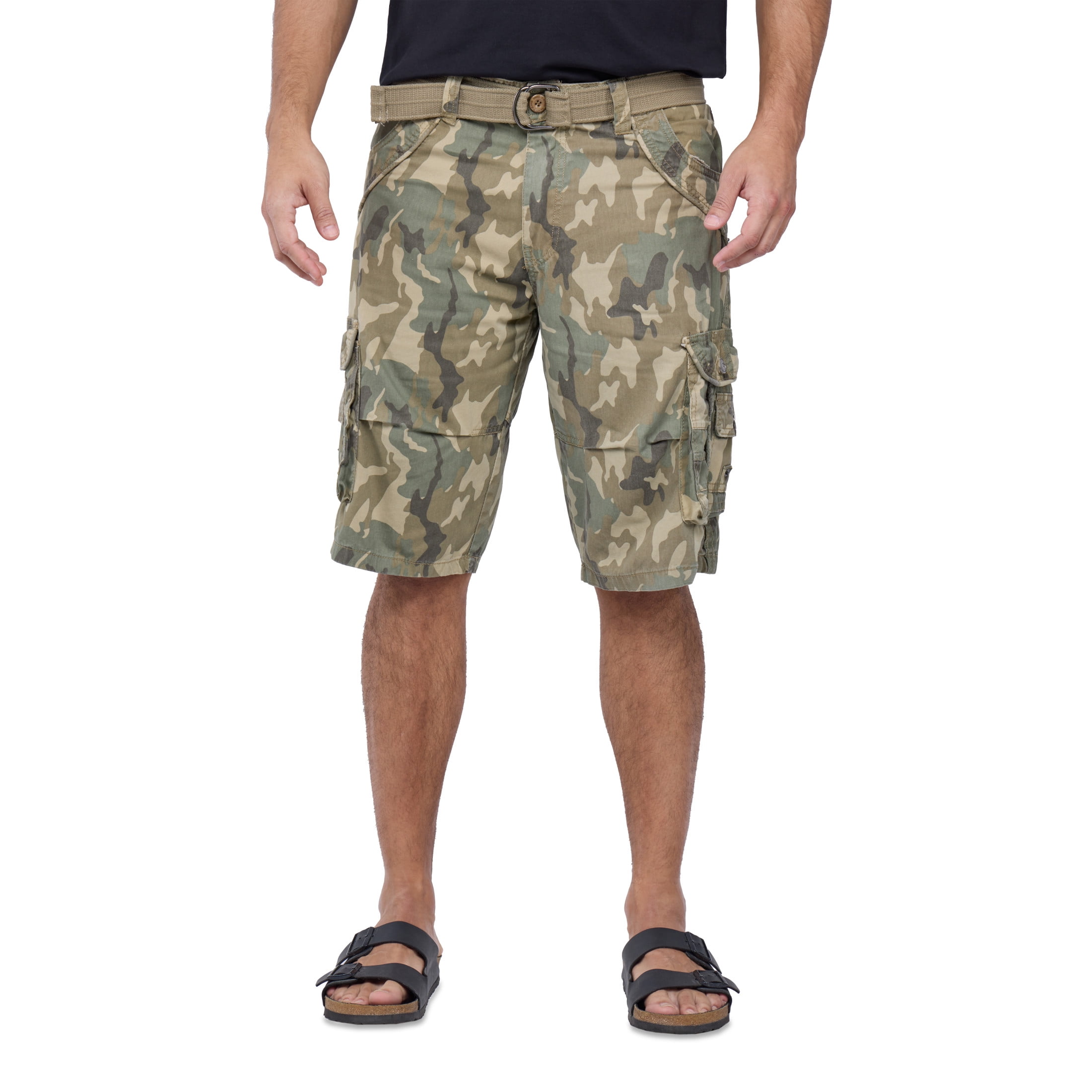 X RAY JEANS Men's Belted 12.5" Inseam Knee Length Cargo Shorts, Desert ...