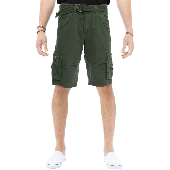 X RAY JEANS Men's Belted 12.5" Inseam Knee Length Cargo Shorts, Grass, 38