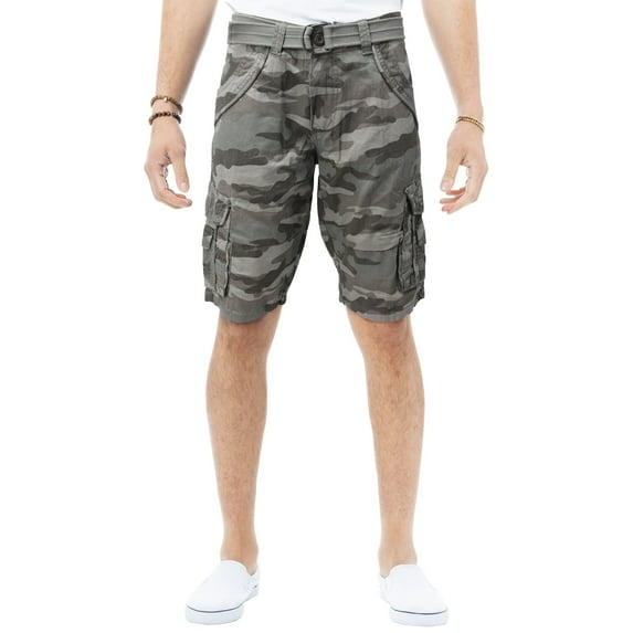 X RAY JEANS Men's Belted 12.5" Inseam Knee Length Cargo Shorts, Sage Camo, 28