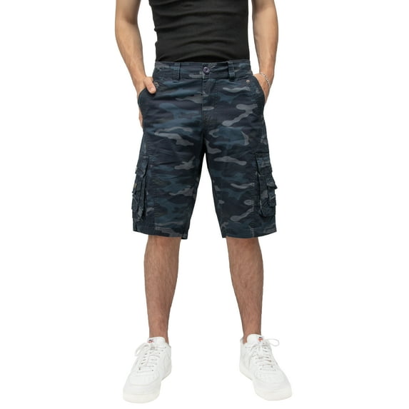 X RAY Mens Cargo Shorts Camo and Solid Colors 12.5" Inseam Knee Length Classic Fit Multi Pocket, Double Stitch Back Pocket - White Camo, 132