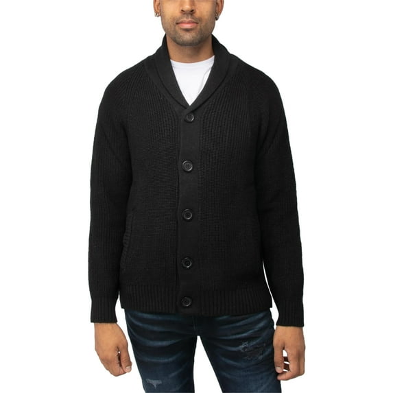 X RAY JEANS Mens Shawl Collar Cardigan, Black, L