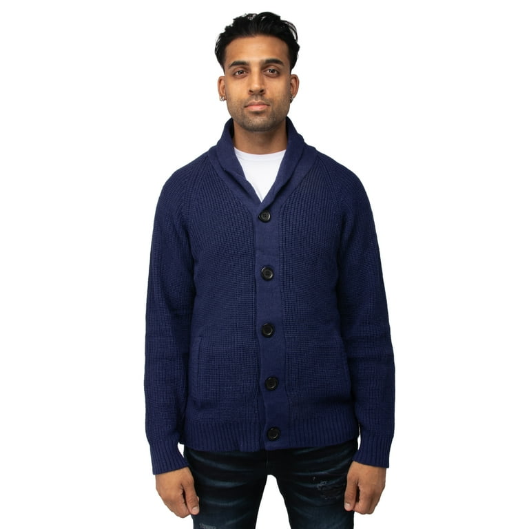 X RAY Mens Clothing Button Down Cardigan Sweater Cardigan Men Sweater Blue Shawl Collar XX Large