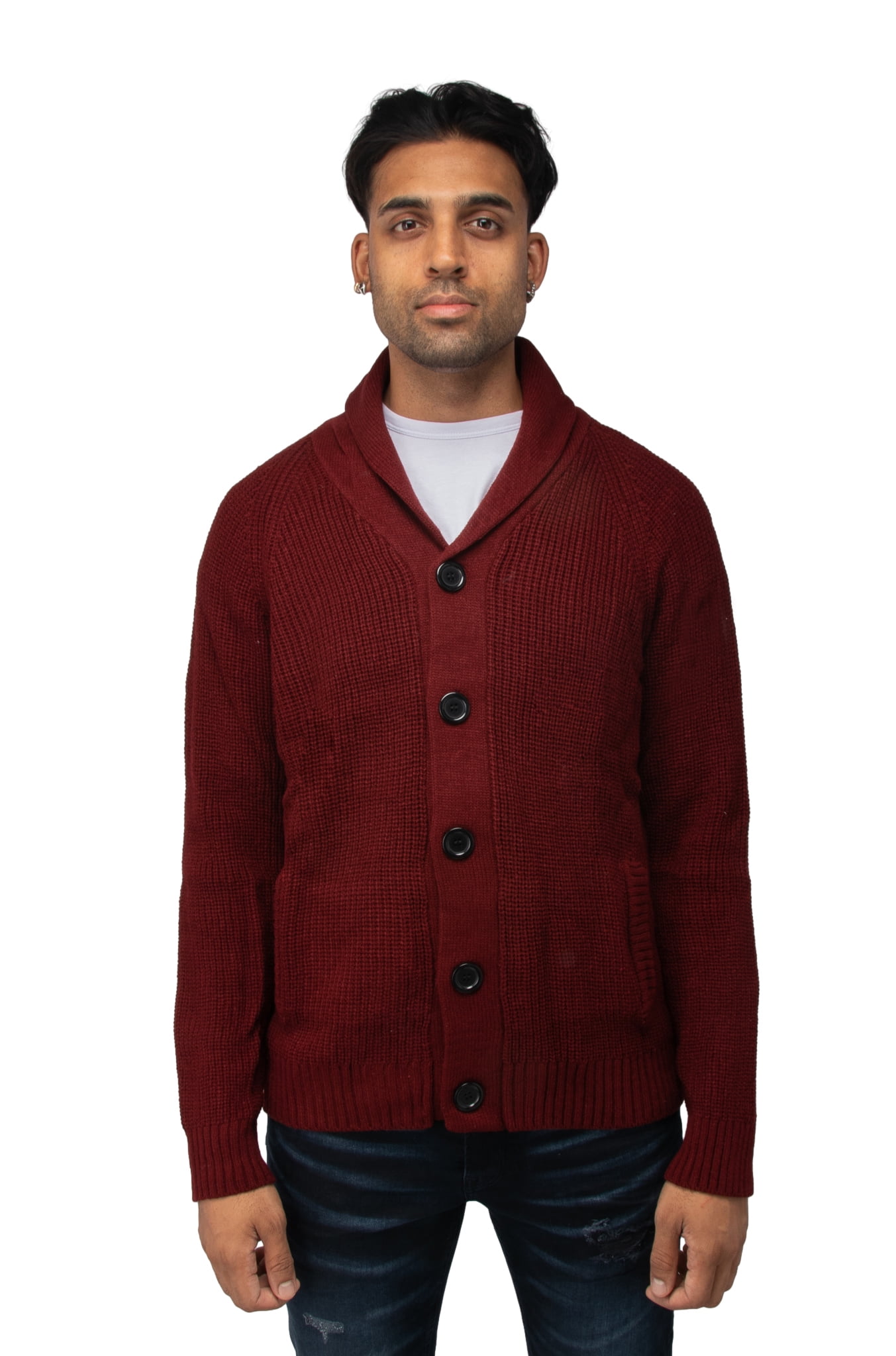 Burgundy top cardigan mens