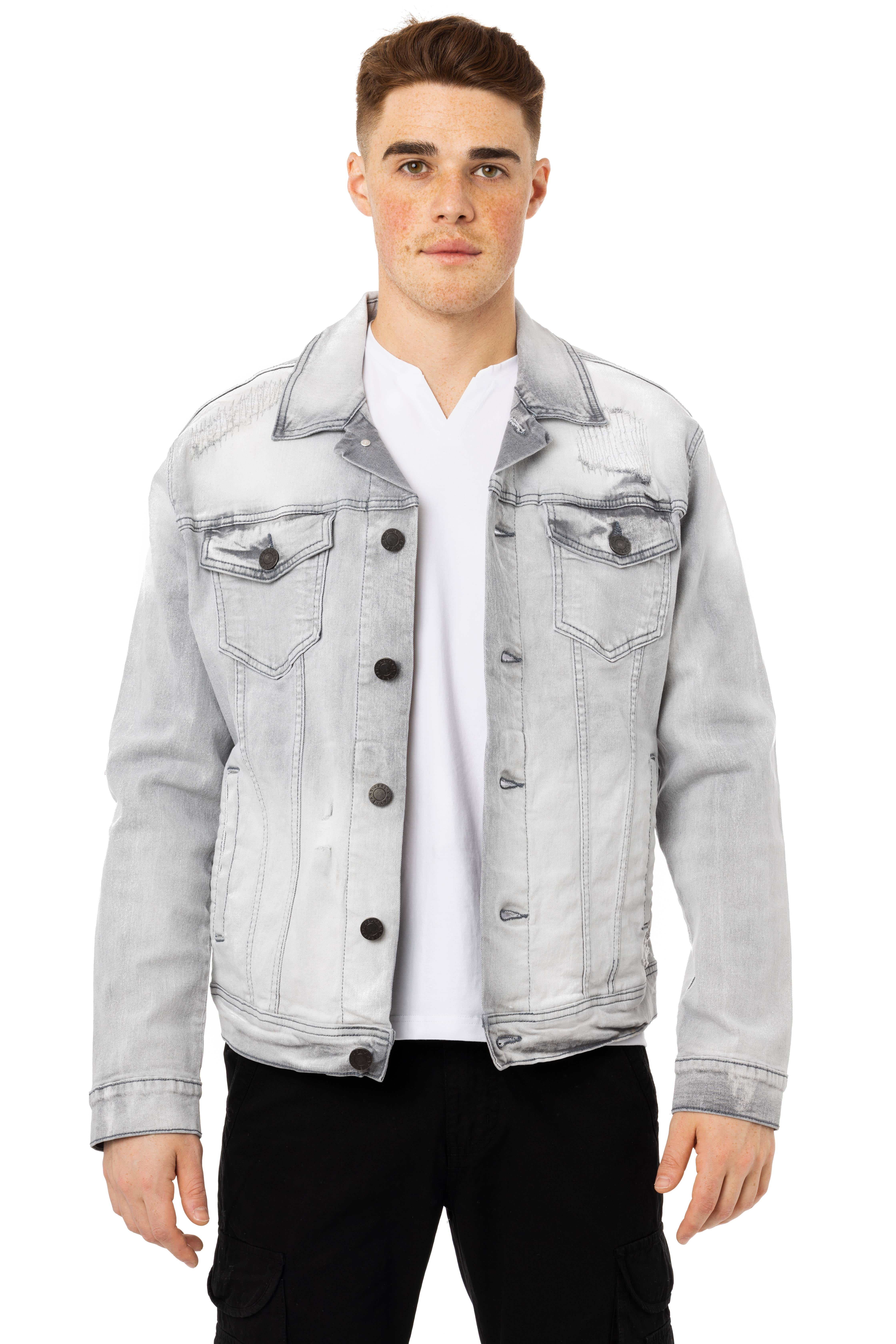 Denim ripped jacket men discount