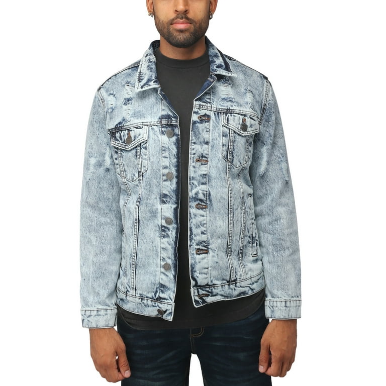 Jean jacket shop with rips mens