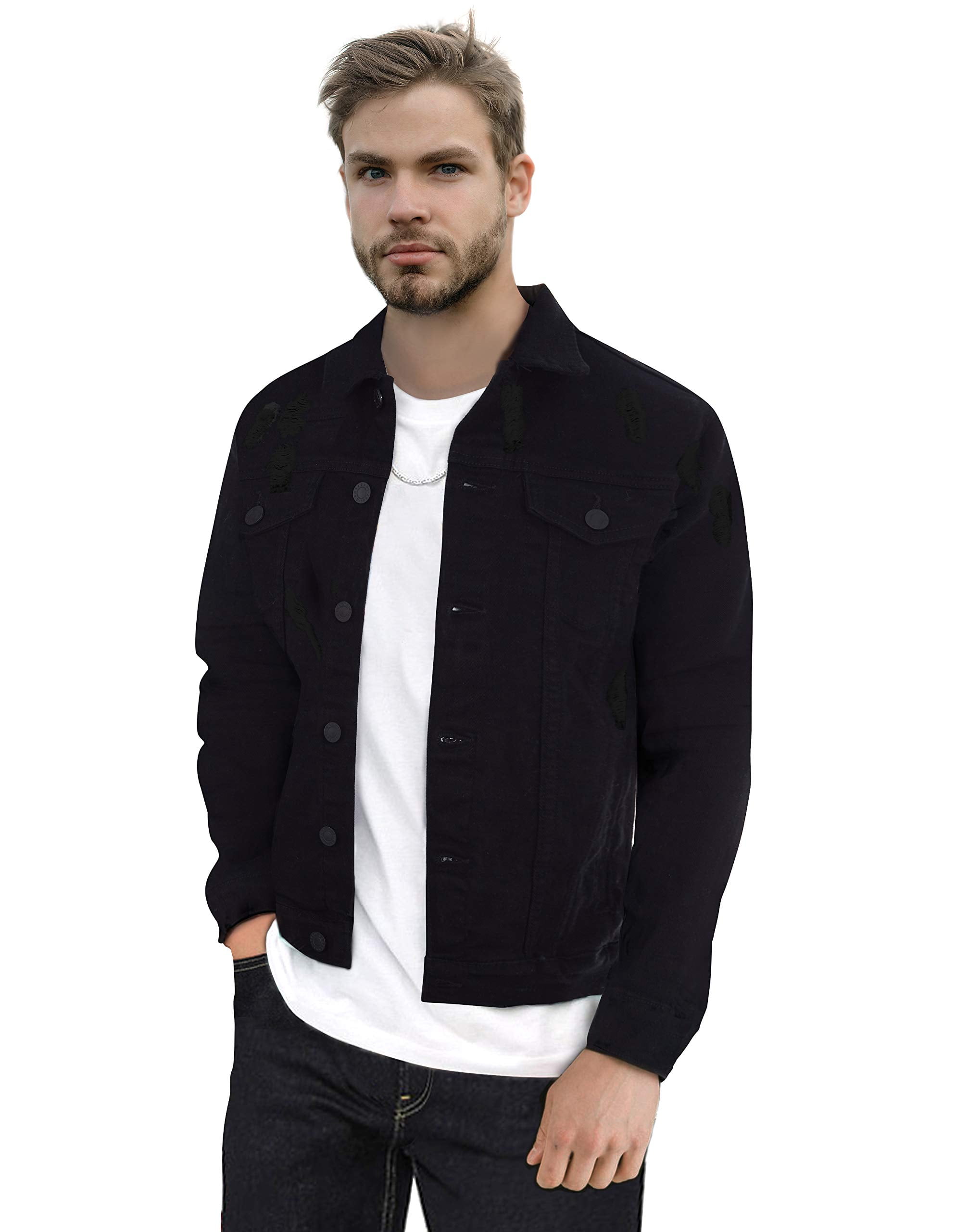 Mens black denim hot sale jacket ripped