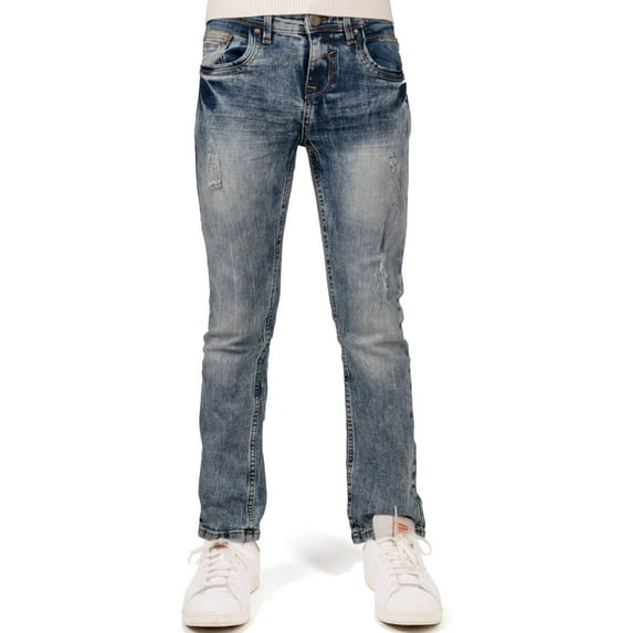 X RAY Skinny Jeans for Boys Slim Fit Denim Pants, Blue - Minor Rips, Size 18 Husky
