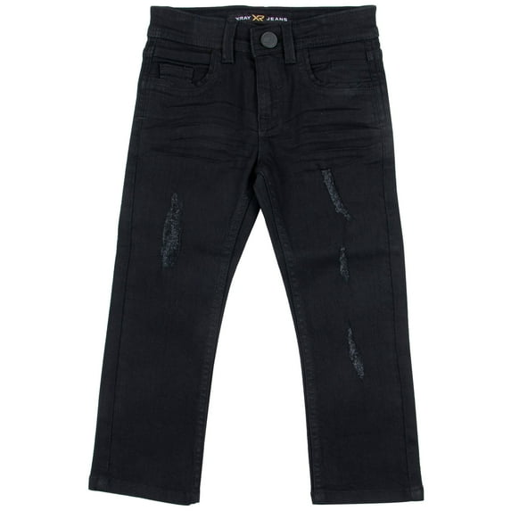 X RAY JEANS Toddler Boy's Ripped and Repaired Stretch Jeans, Jet Black, 2T
