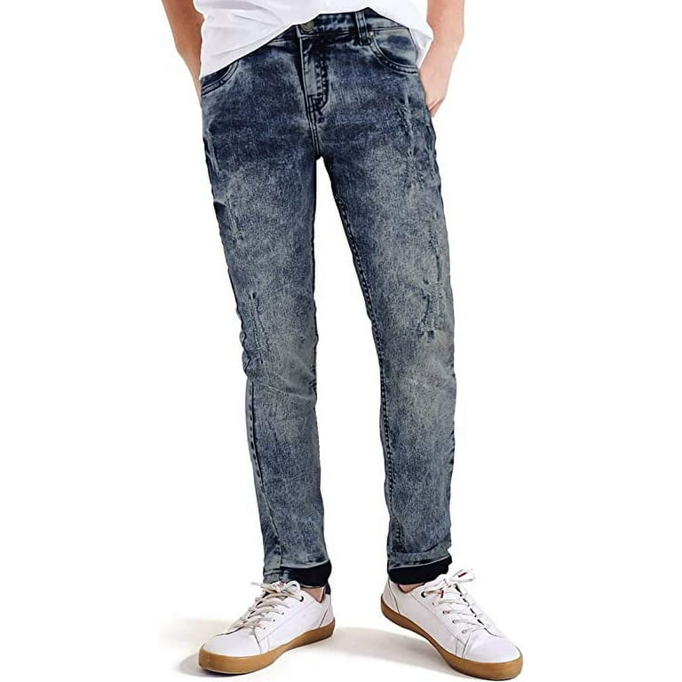 X RAY Skinny Ripped Jeans for Boys – Distressed Slim Fit Denim Pants, Blue  Heavy Rips Non-Stretch, Size 8